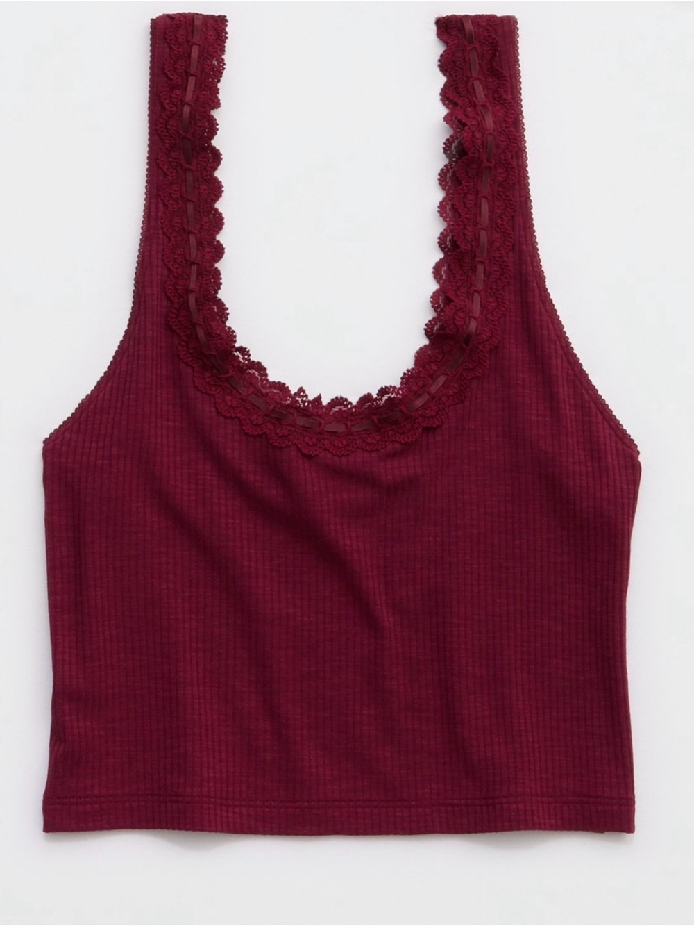 Cotton Rib Lace Cropped Tank - Picture 2 of 6